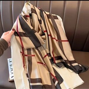 British Plaid Silk Like Long Fashion Scarf